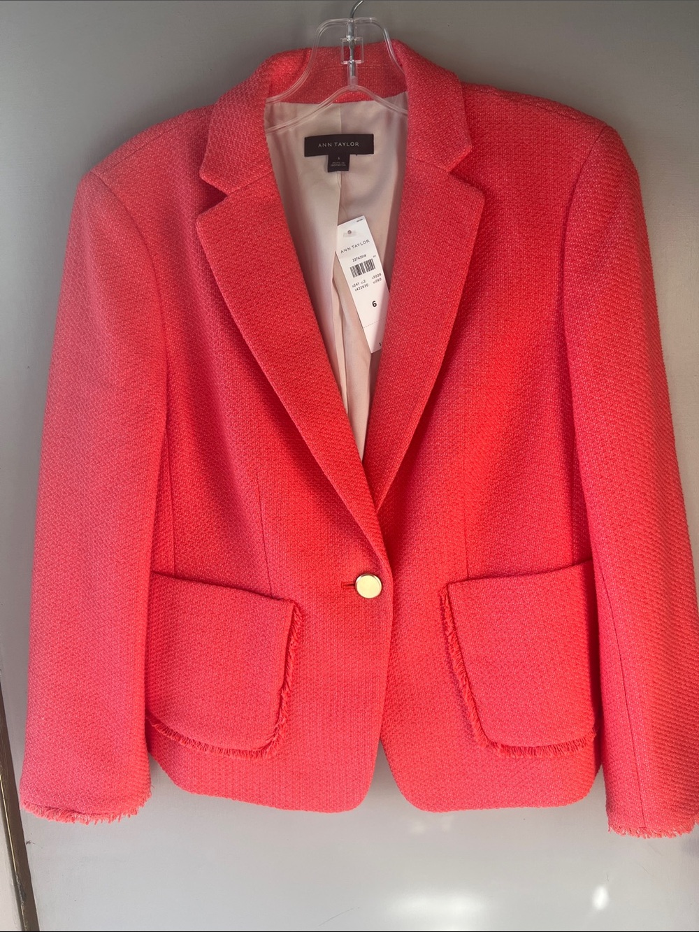 Ann Taylor Coral-Red Single-Button Textured Blazer